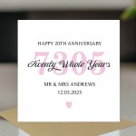 Personalised 20th Wedding Anniversary Card For Husband Wife