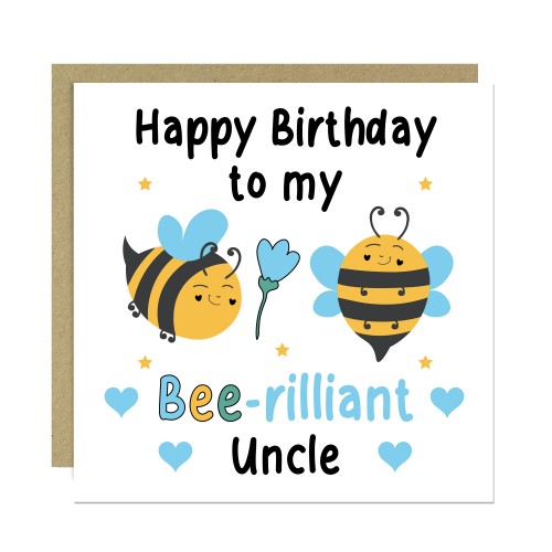 Happy Birthday To My Bee Rilliant Uncle Card With Kraft Envelope