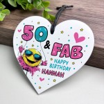 Personalised 50th Birthday Gift For Women Heart 50 And Fab