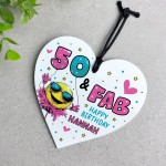 Personalised 50th Birthday Gift For Women Heart 50 And Fab