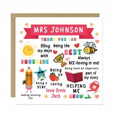 Personalised Teacher Thank You Card Teacher Appreciation