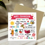 Personalised Teacher Thank You Card Teacher Appreciation