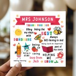 Personalised Teacher Thank You Card Teacher Appreciation