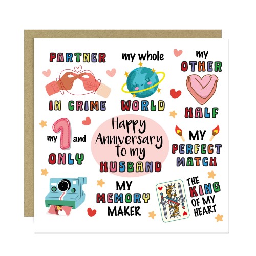 Happy Anniversary Card For Husband With Kraft Envelope Included