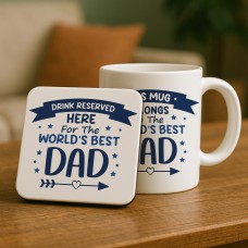 Worlds Best Dad Mug and Coaster Gift From Daughter and Son