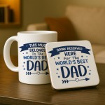 Worlds Best Dad Mug and Coaster Gift From Daughter and Son