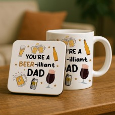 Funny Dad Gift Dad Coffe Mug And Coaster You Are A Beer-illiant