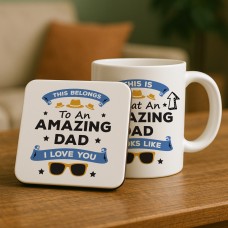 Amazing Dad Mug and Coaster Set Gift For Father's Day Birthday G