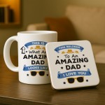 Amazing Dad Mug and Coaster Set Gift For Father's Day Birthday G