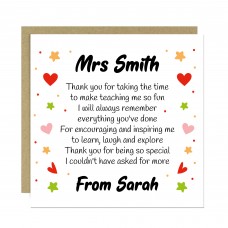 Cute Teacher Card With Kraft Envelope Thank You Poem For Teacher