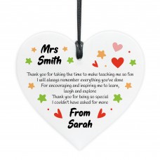 PERSONALISED Teacher Gift Heart Acrylic Plaque Thank You Gift