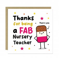 Nursery Teacher Thank You Card FAB TEACHER Card With Envelope
