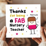 Nursery Teacher Thank You Card FAB TEACHER Card With Envelope