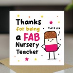 Nursery Teacher Thank You Card FAB TEACHER Card With Envelope