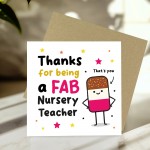 Nursery Teacher Thank You Card FAB TEACHER Card With Envelope