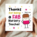 Nursery Teacher Thank You Card FAB TEACHER Card With Envelope