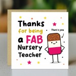 Nursery Teacher Thank You Card FAB TEACHER Card With Envelope