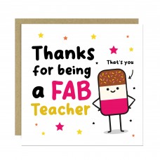 Teacher Thank You Card FAB TEACHER Card With Kraft Envelope