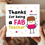 Teacher Thank You Card FAB TEACHER Card With Kraft Envelope