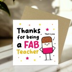 Teacher Thank You Card FAB TEACHER Card With Kraft Envelope