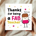 Teacher Thank You Card FAB TEACHER Card With Kraft Envelope