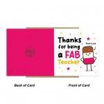 Teacher Thank You Card FAB TEACHER Card With Kraft Envelope