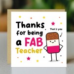 Teacher Thank You Card FAB TEACHER Card With Kraft Envelope
