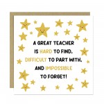 Card For Teacher Great Teacher Card Teacher Appreciation Card