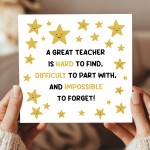 Card For Teacher Great Teacher Card Teacher Appreciation Card