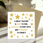 Card For Teacher Great Teacher Card Teacher Appreciation Card