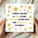 Card For Teacher Great Teacher Card Teacher Appreciation Card