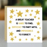 Card For Teacher Great Teacher Card Teacher Appreciation Card