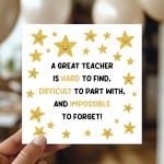 Card For Teacher Great Teacher Card Teacher Appreciation Card