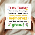 Teacher Appreciation Card For Teacher Thank You Teacher Cards