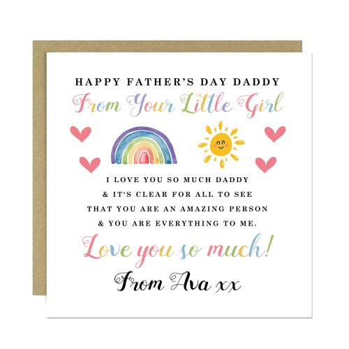 Personalised Fathers Day Daddy Card From Daughter Father's Day