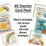 Teacher Thank You Cards Multipack of 6 Cards With Envelopes