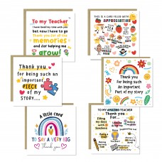 School Teacher Appreciation Thank You Card Pack of 6 Assorted