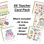 School Teacher Appreciation Thank You Card Pack of 6 Assorted