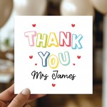 Personalised Teacher Thank You Cards End of Term Leaving School 