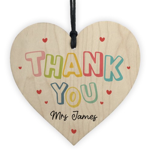 Personalised Thank You Teacher Wooden Heart Gift End of Term 