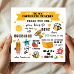 Teacher Thank You Card For Favourite Teacher With Kraft Envelope
