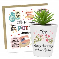 9th Pottery Anniversary Gift Set For Husband Wife Pot and Card