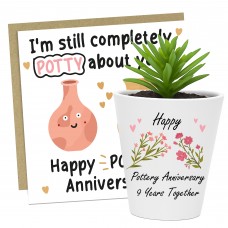 9th Anniversary Gift Set Plant Pot and Card Pottery Anniversary