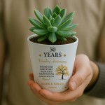Personalised 50th Anniversary Gift Husband Wife Golden Plant Pot