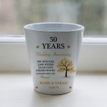 Personalised 50th Anniversary Gift Husband Wife Golden Plant Pot