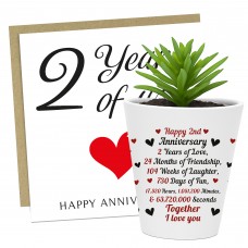 2nd Anniversary Present Gift Set Plant Pot and Card Second