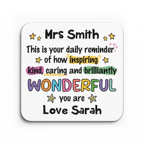 Personalised Gift For Teacher Friend Volunteer Mentor Coaster Personalised Gift For Teacher Friend Volunteer Mentor Coaster
