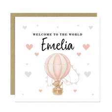 Personalised New Baby Card Welcome To The World Girl Card