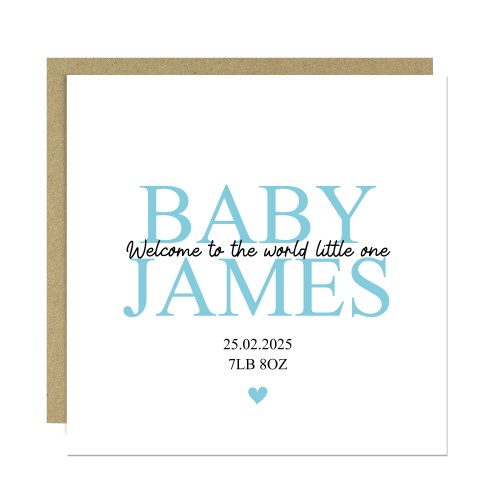 Welcome To The World Baby Boy Card Personalised Newborn Baby Boy