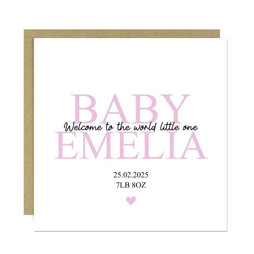 Welcome To The World Baby Girl Card Personalised Newborn Baby